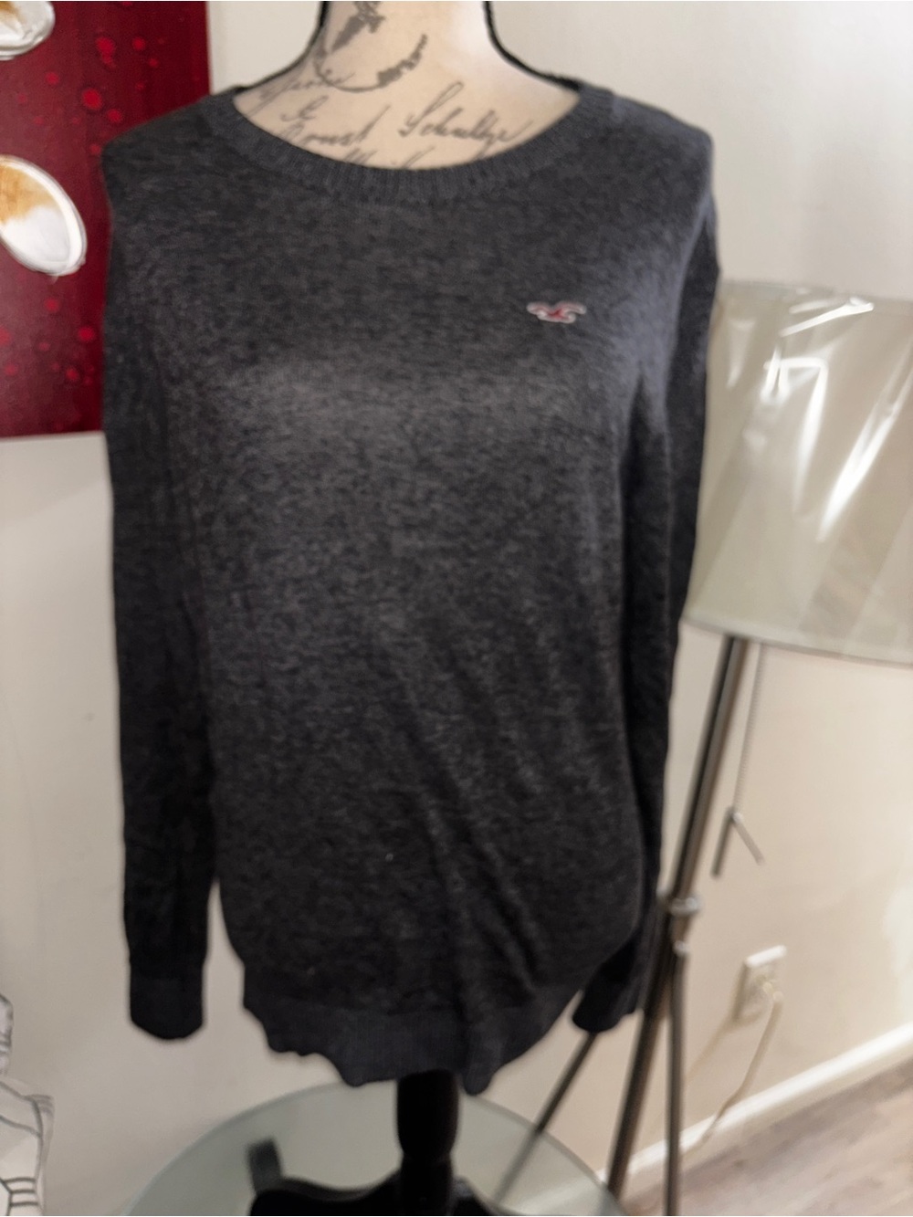 Hollister Women's Dark Charcoal Crewneck Sweater